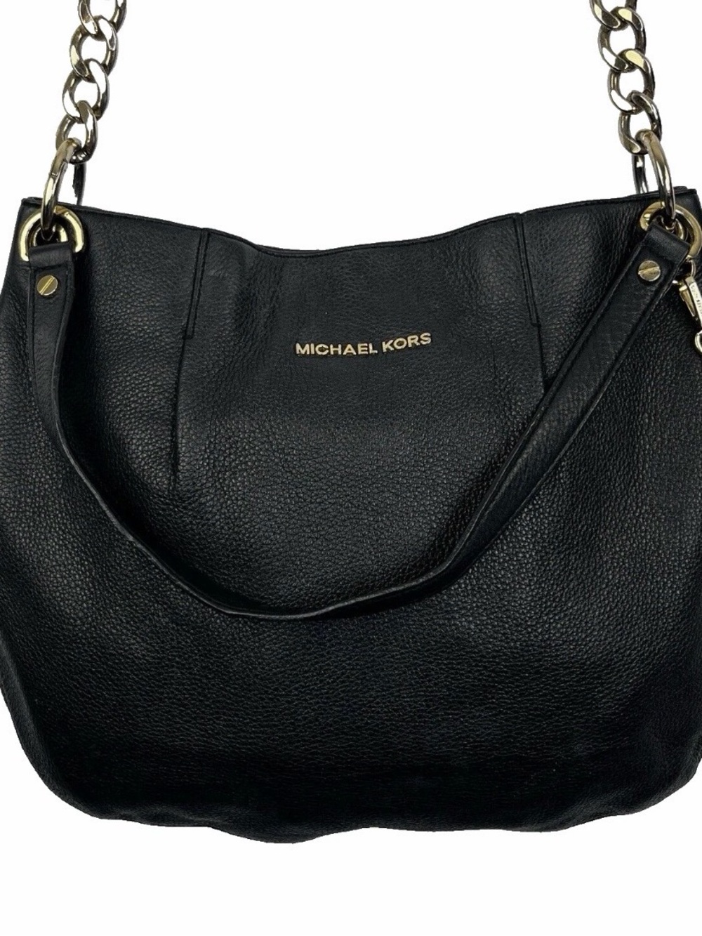 Michael Kors Fulton Large Pebbled Leather Shoulder Bag Black Silver Chain Hobo